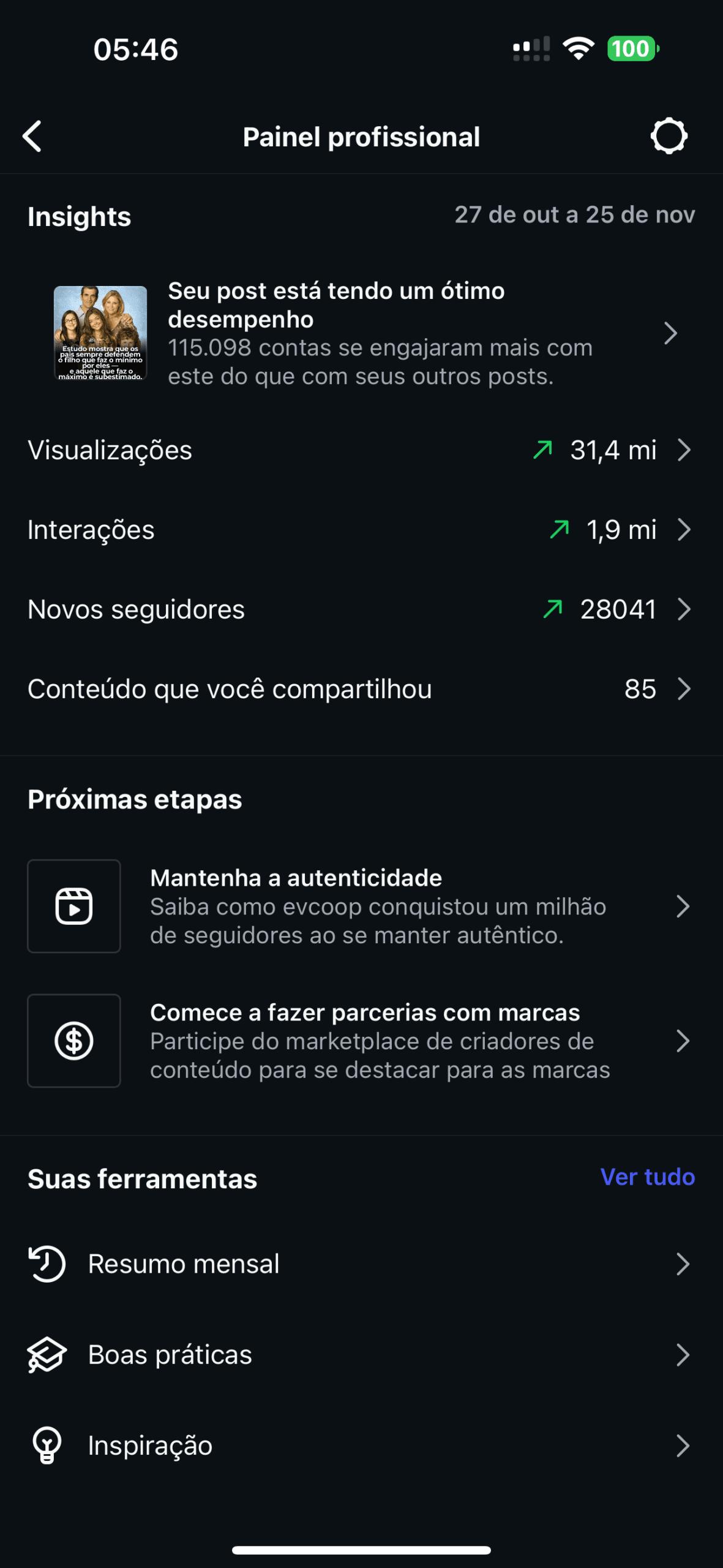 Prova Social - Insights do Instagram